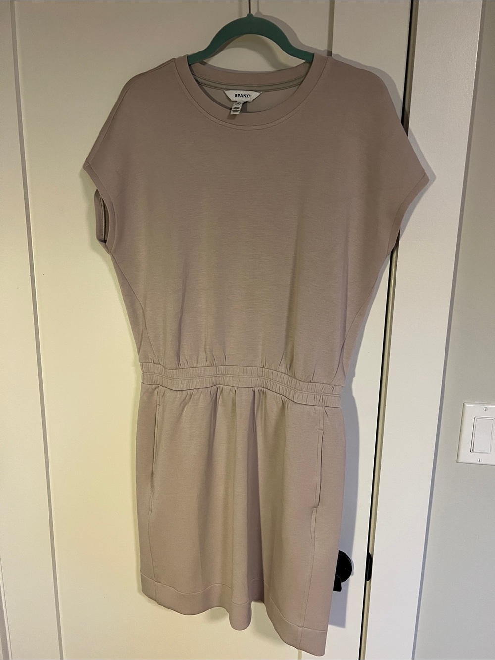 SPANX Taupe Elastic-Waist Mini Dress with Pockets